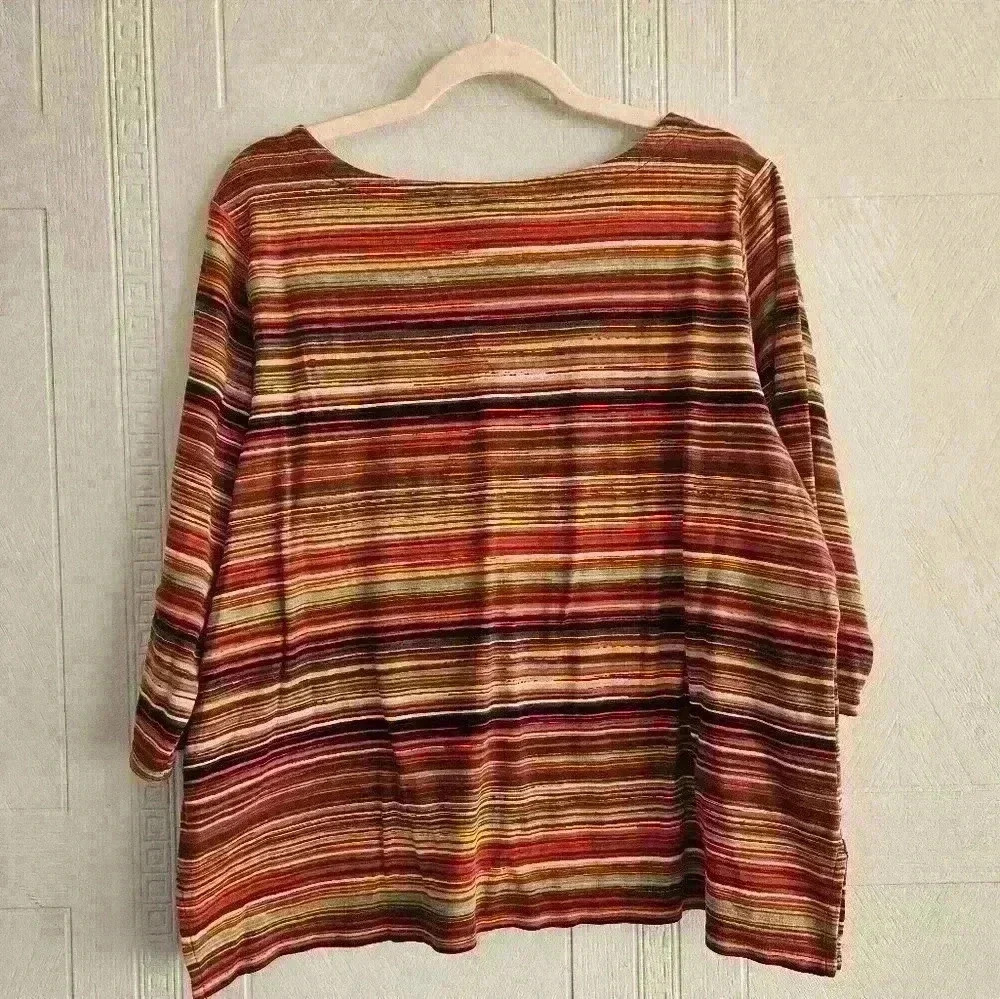 Rafaella Multi Stripe 100% Cotton Tunic With Gold Button Detail Size 1X